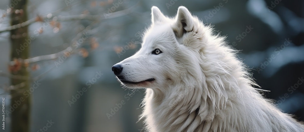 Graceful Arctic Wolf With Majestic Long Hair Gazing in Profile Portrait