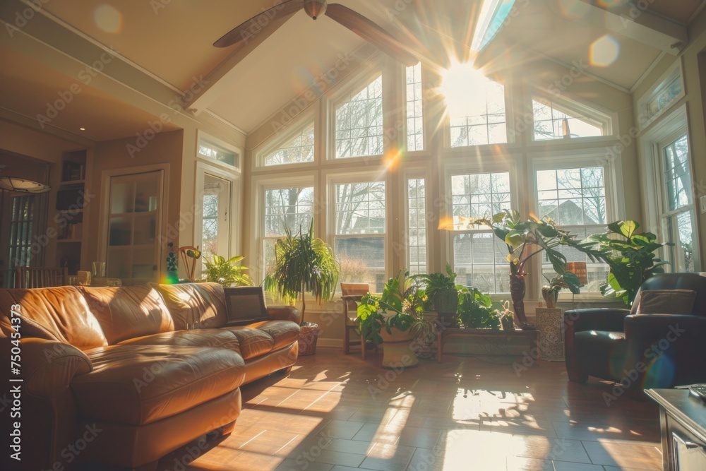 Bright sun shining through windows, perfect for home decor ads Bright sun shining through windows, perfect for home decor ads
