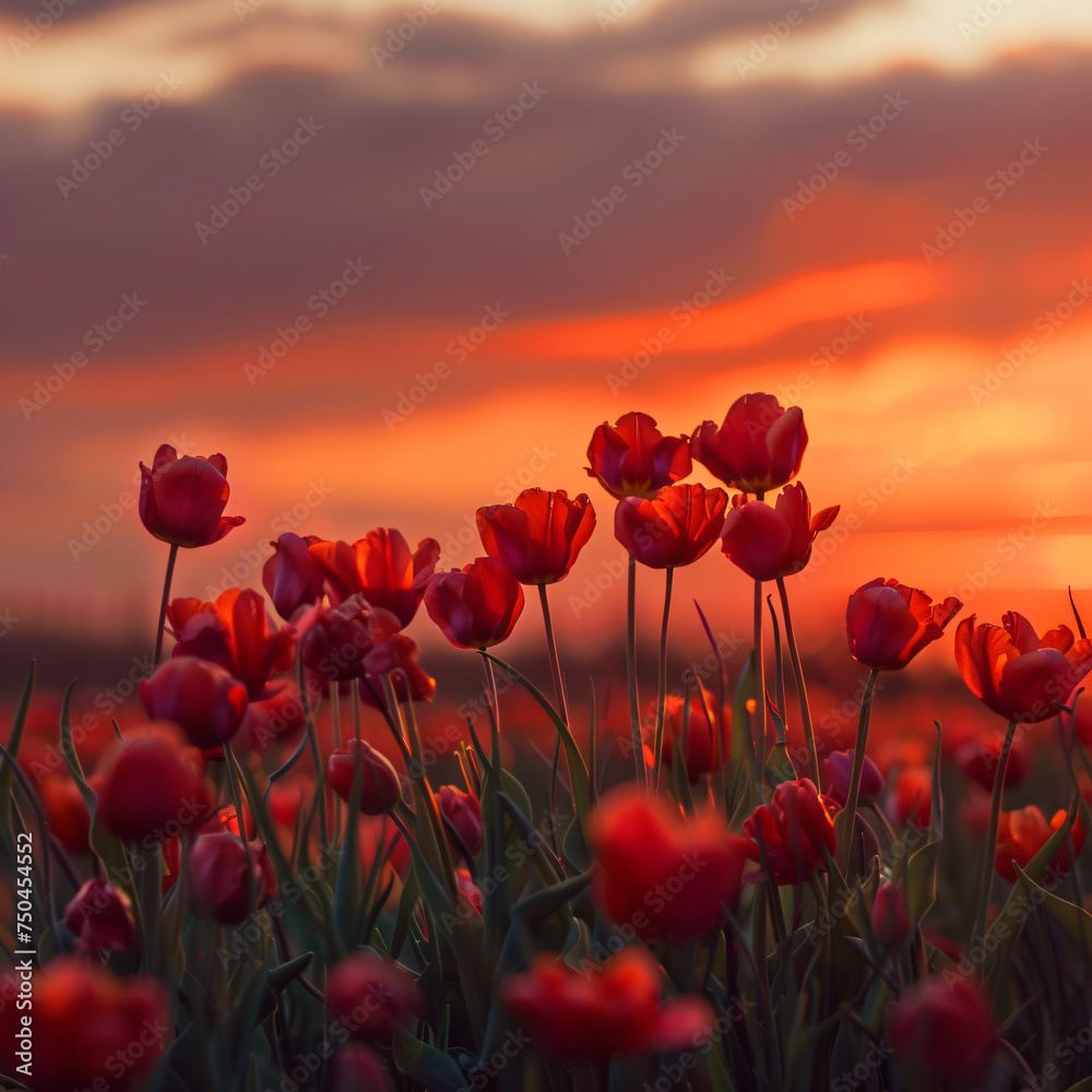 Tuilp flowers and sunset wallpaper