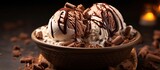 Indulgent Treat: Tempting Bowl of Chocolate Ice Cream Delightfully Swirled with Milk