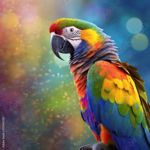 portrait of an exotic bird in the colors of the lgbt rainbow