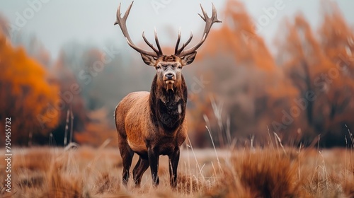 A graceful white deer roams among the green forest. The beauty of brown natural wildlife