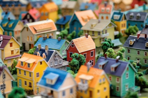 Toy village with many colored miniature houses 
