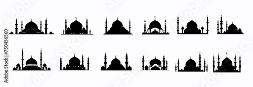set of mosque silhouettes, with various model variations, for ornament design and other needs. vector illustration