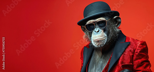 monkey in glamorous high class fashion clothes