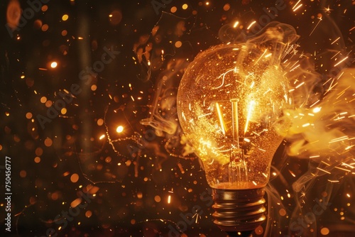 A light bulb with sparks coming out of it. Can be used to represent creativity or ideas