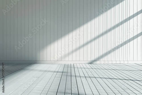 Simple white room with wooden floor, suitable for interior design concepts