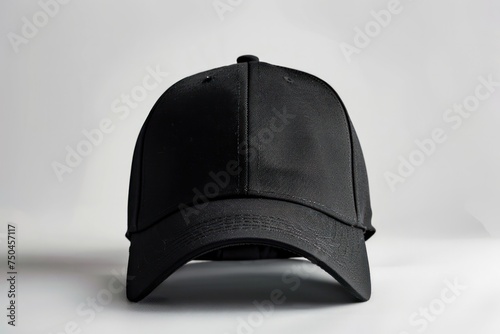 A black baseball cap on a white background. Perfect for sports-themed designs or promotional materials photo