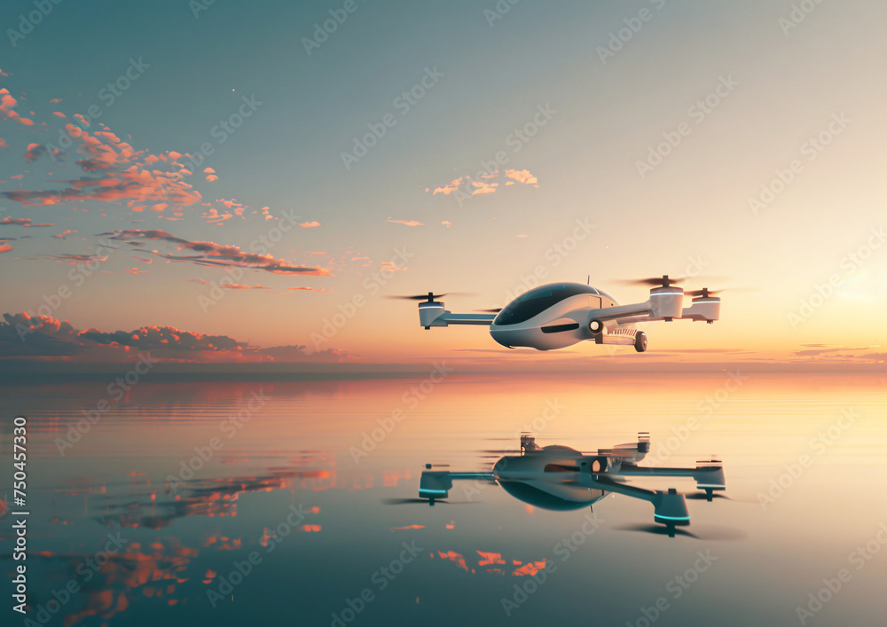 VTOL delivery drone flying in the sky. Takeoff or land