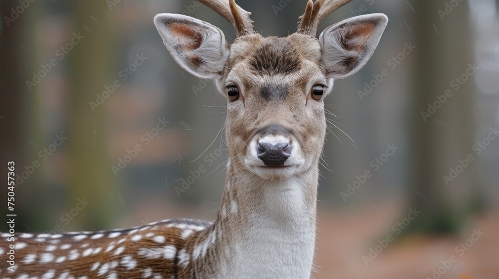 A graceful white deer roams among the green forest. The beauty of brown natural wildlife A graceful white deer roams among the green forest. The beauty of brown natural wildlife