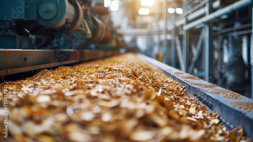 High-tech biomass facility processing organic material close-up