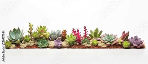 Miniature Succulent Plants Arranged Beautifully on a White Background