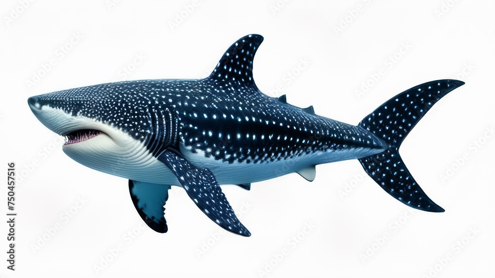 Naklejka premium 3D digital render of a whale shark isolated on white background.