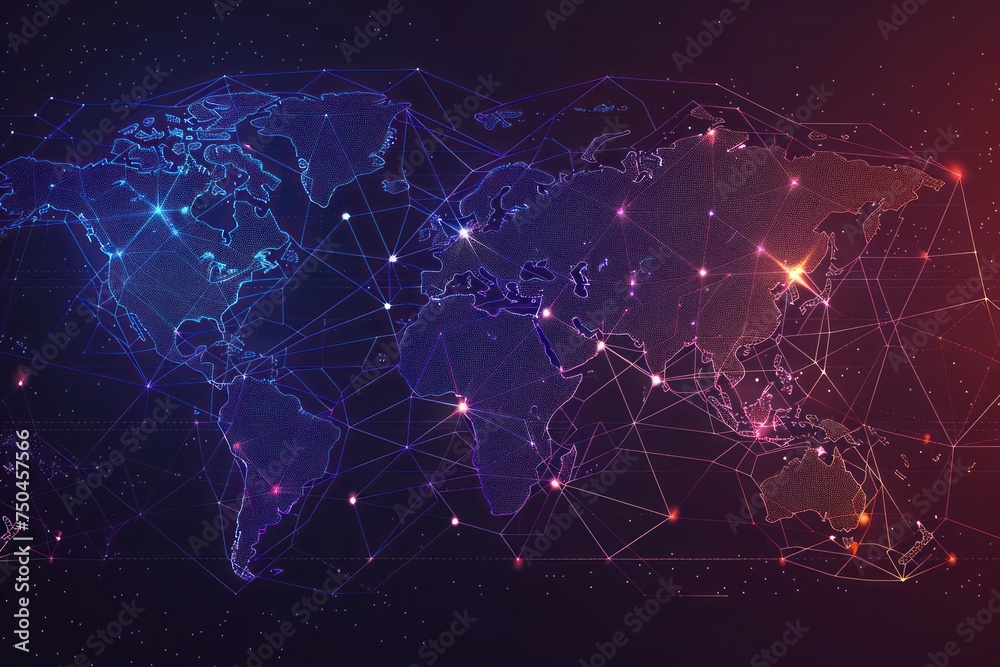 A map of the world with lines and dots. Suitable for presentations or educational materials A map of the world with lines and dots. Suitable for presentations or educational materials