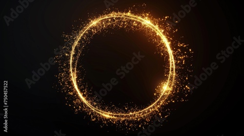 A circle of gold sparkles on a dark black background. Perfect for luxury and festive designs