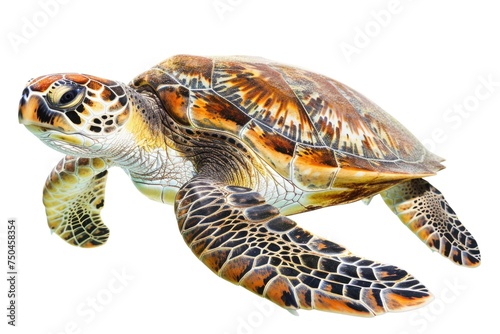A green sea turtle swimming in the ocean. Suitable for marine life themes