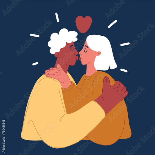 Cartoon vector illustration of Kissing couple portrait