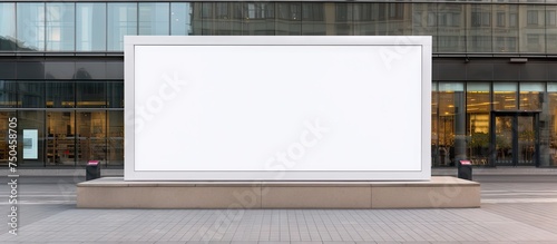 Striking White Billboard Embellishing Modern Brick FaÃ§ade in Busy Business District photo