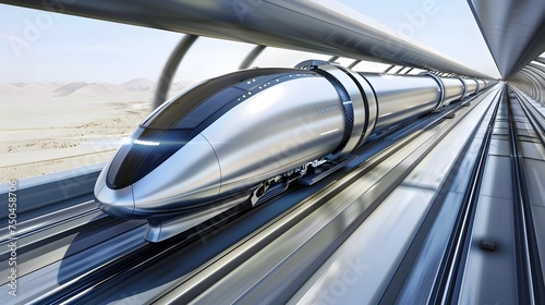 Futuristic Silver High-Speed Train in a Desert Landscape