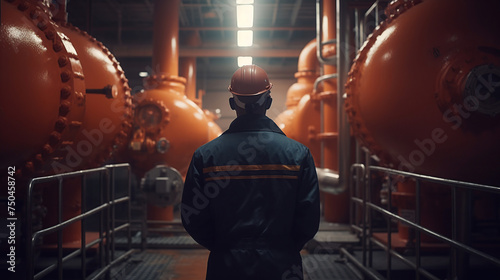 Worker supervisor in district heating plant photo