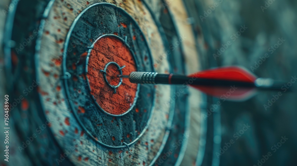 A red dart hitting the center of a bulls eye. Suitable for business and success concepts A red dart hitting the center of a bulls eye. Suitable for business and success concepts