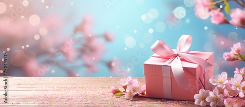 Elegant Pink Gift Box Tied with a Beautiful Ribbon on a Rustic Wooden Table