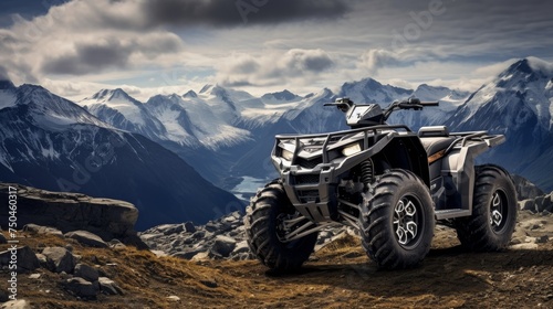 ATV Quad Bike in front of mountain landscape photo