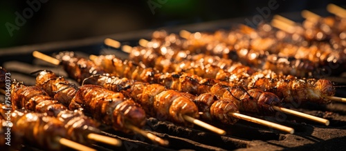 Exotic Grilled Silkworm Skewers on a Barbecue Grill  Sustainable Protein Source Concept