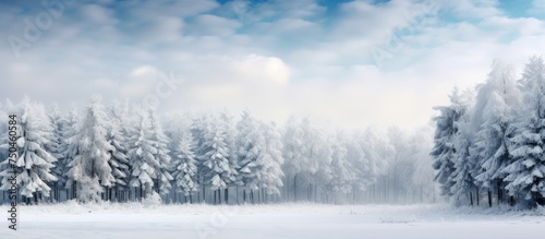 Serene Winter Wonderland: Snowy Pine Forest Sways Under Cloudy Skies in First Frost © HN Works