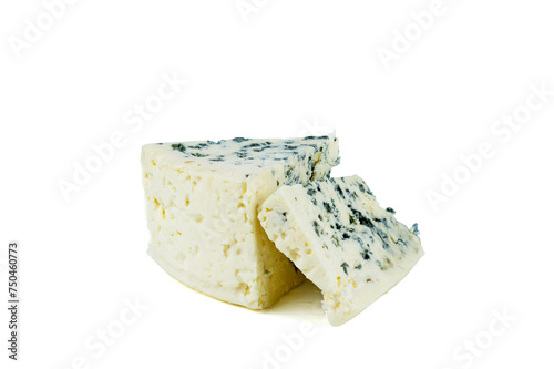 Piece of blue cheese isolated on white background