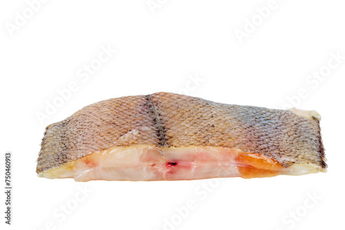 Slice of fresh flatfish on a white background
