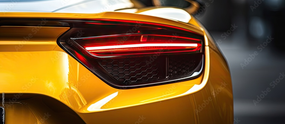 Vibrant Yellow Sports Car Taillight Close-up in Detailed Automotive Inspection
