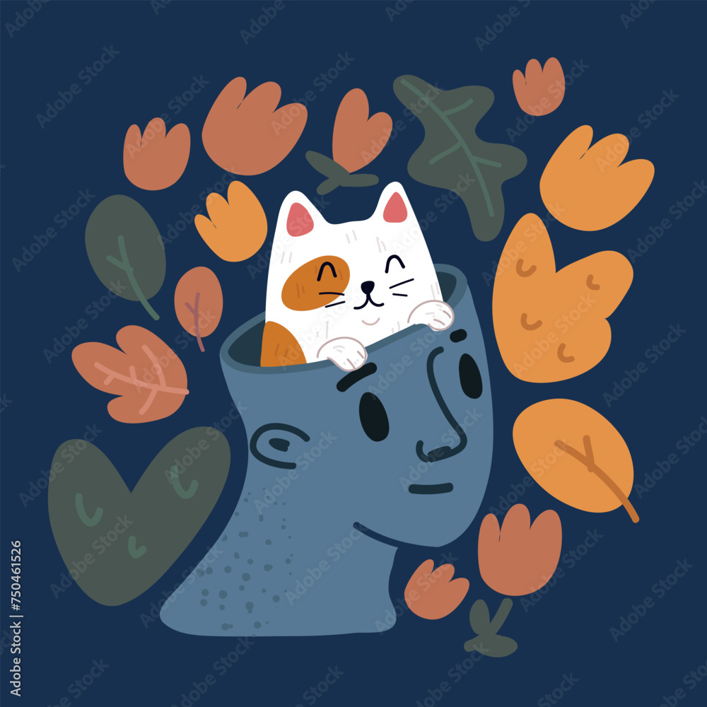 Fototapeta premium Cartoon vector illustration of Cat in head.