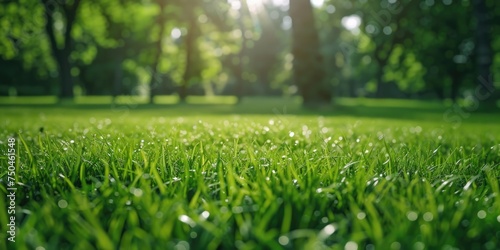 Close-up of water droplets on green grass. Suitable for nature backgrounds