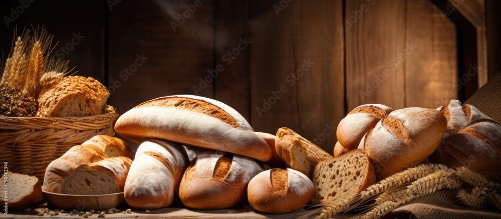 Assorted Varieties of Bread Displayed in a Rustic Basket - Bakery Fresh and Delicious