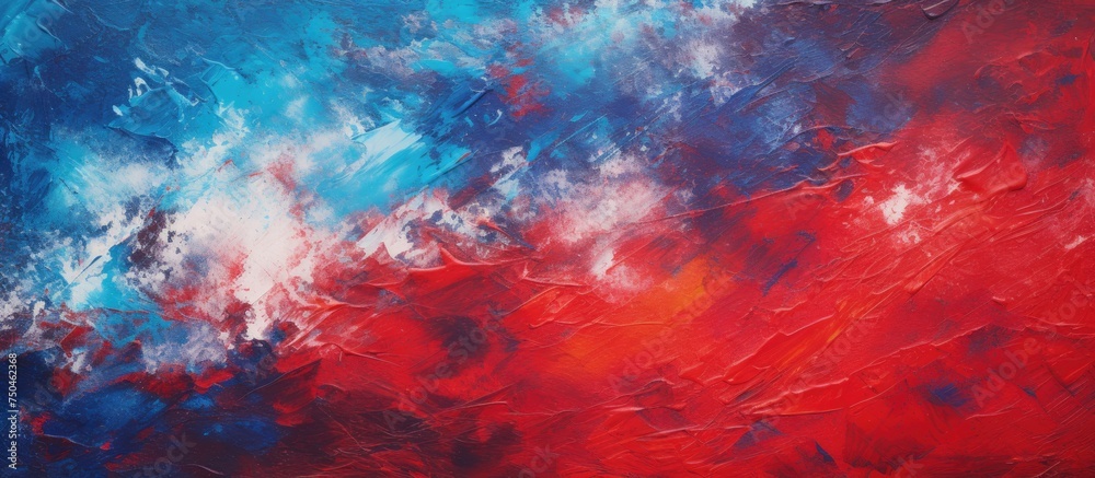 Vibrant Impressionist Artwork with Rich Red and Blue Colors Exploring Texture and Movement