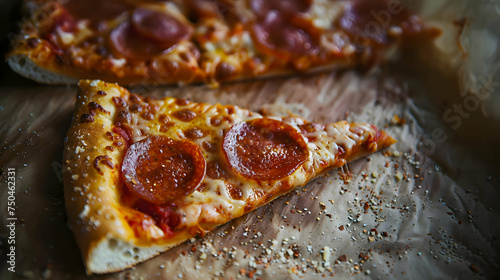 Pizza pepperoni slice on a plate. High-resolution