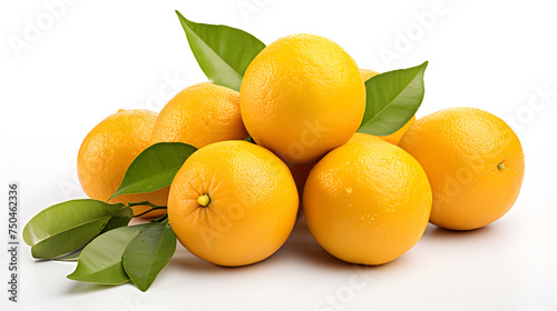 Oranges with leaves. Isolated on white background.