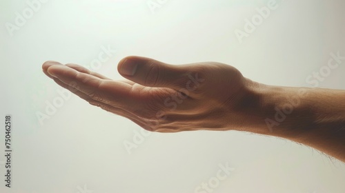 A person holding out their hand towards the sky. Can be used for concepts of hope, inspiration, or connection