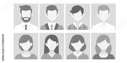 Empty avatars set. Vector photo placeholder for social networks, resumes, forums and dating sites. Male and female "no photo" images for unfilled user profile. Greyscale