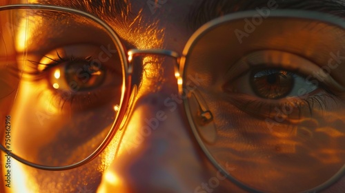 Close up of a person wearing glasses, suitable for various concepts
