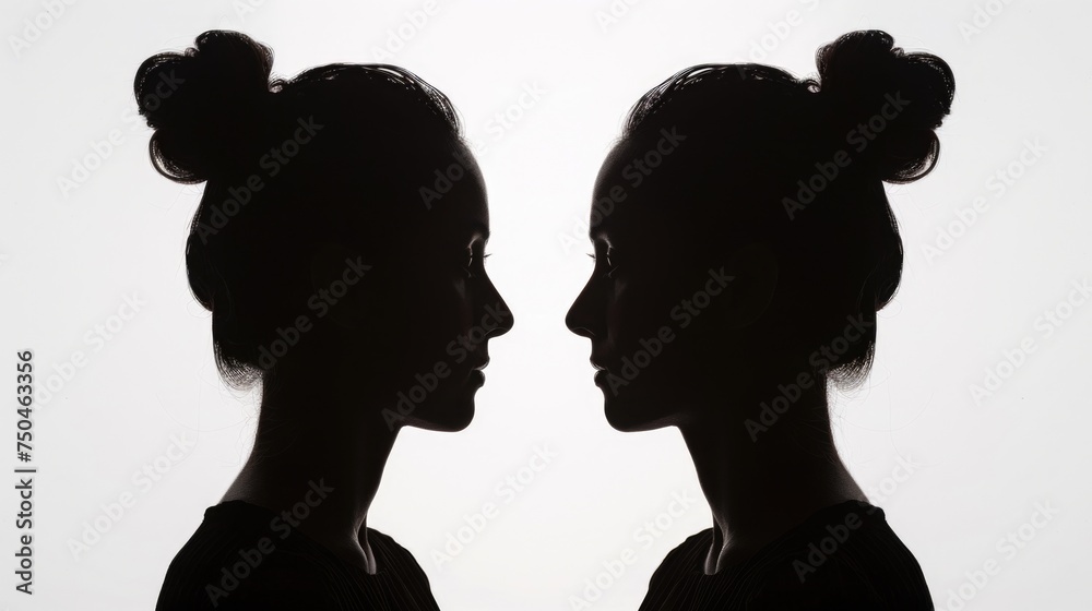 Silhouettes of two women standing face to face. Suitable for various concepts and designs Silhouettes of two women standing face to face. Suitable for various concepts and designs