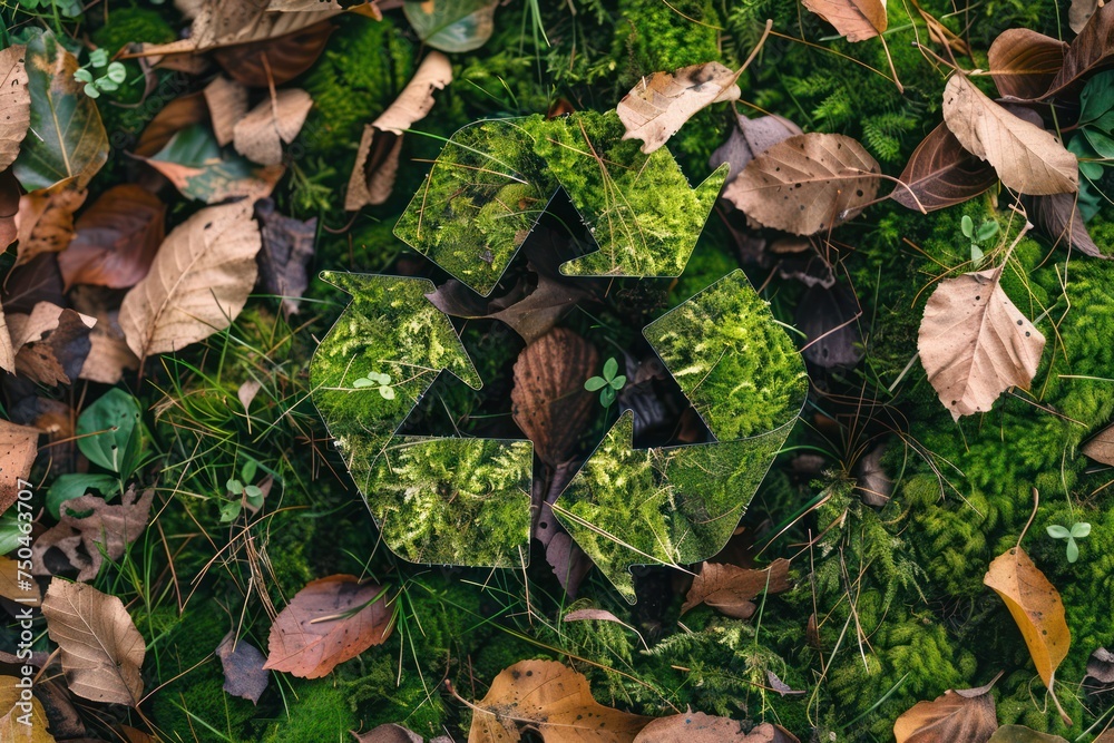 recycling sign with green grass and leaves recycling sign with green grass and leaves