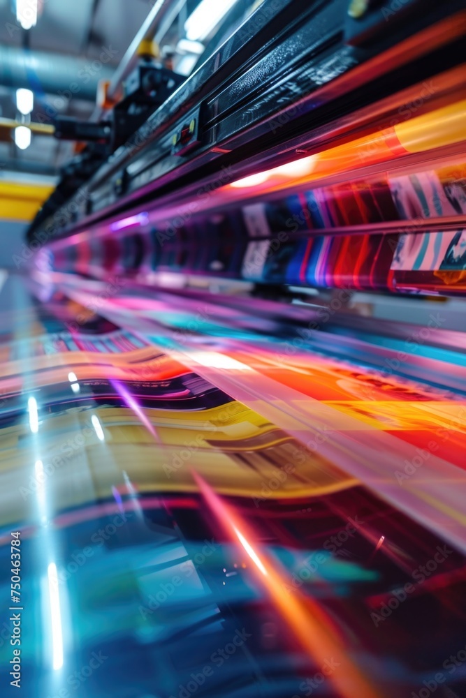 A dynamic long exposure shot of a printing machine. Perfect for illustrating modern technology in action
