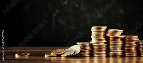 Illuminating Wealth: Stack of Coins and Glowing Light Bulb on Wooden Surface
