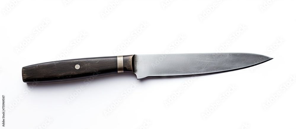 Sharp Kitchen Knife Resting on Clean White Surface Ready for Culinary Preparations Sharp Kitchen Knife Resting on Clean White Surface Ready for Culinary Preparations