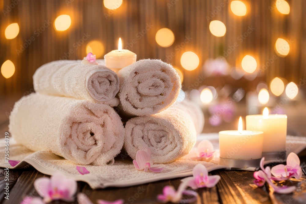 towels and candles for relaxation in the spa towels and candles for relaxation in the spa