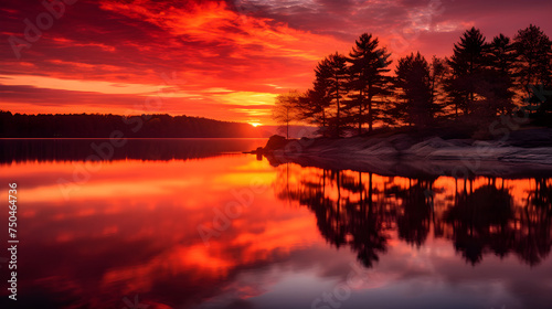 Enchanting Twilight: Resplendent Sunset Over Serene Waters' Scenic Silhouettes