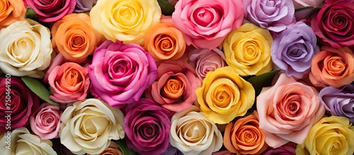 Vibrant Assortment of Colorful Roses in Yellow  Pink  Red  and Purple Shades