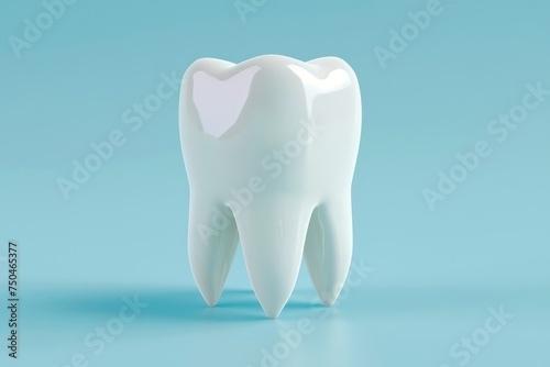 white ceramic tooth isolated on a light blue background